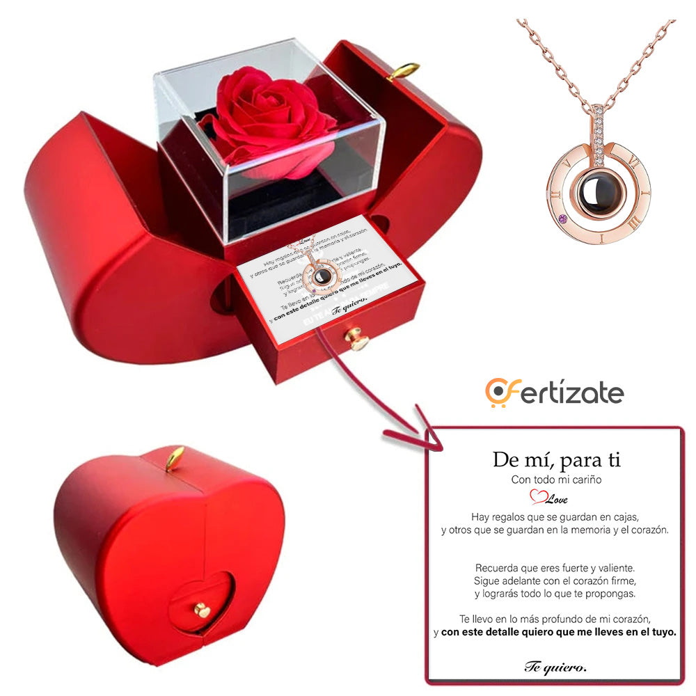 Rosa Preservada + Collar “Te Amo” en 100 Idiomas