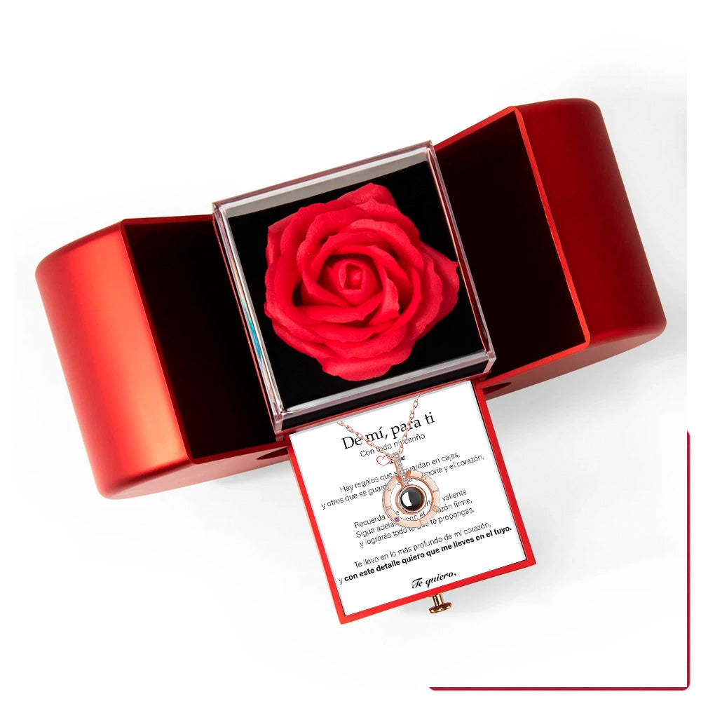 Rosa Preservada + Collar “Te Amo” en 100 Idiomas