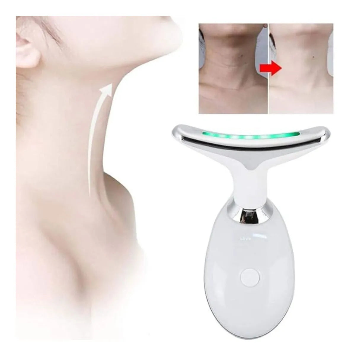 Masajeador de cuello y rostro con calor + luz LED + vibración (3 niveles)